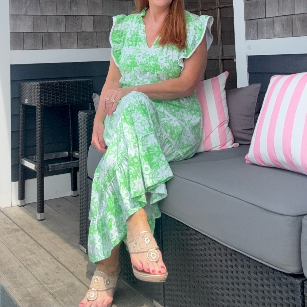 Duffield Lane tiered cotton maxi dress w elastic waist floral pattern
